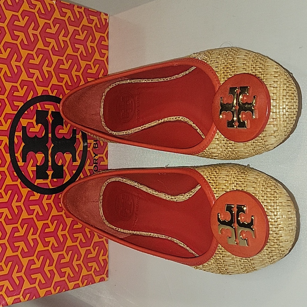 Tory Burch Orange and Tan Flats